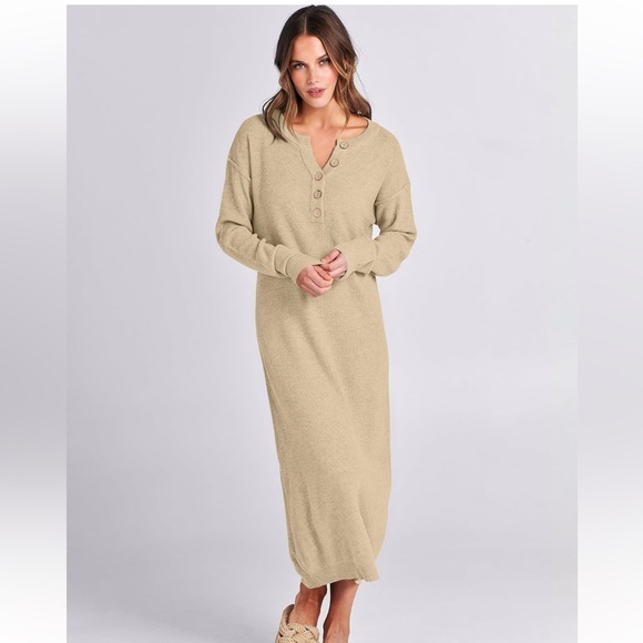 Tan Knit Long Sleeve Dress - Picture 2 of 6